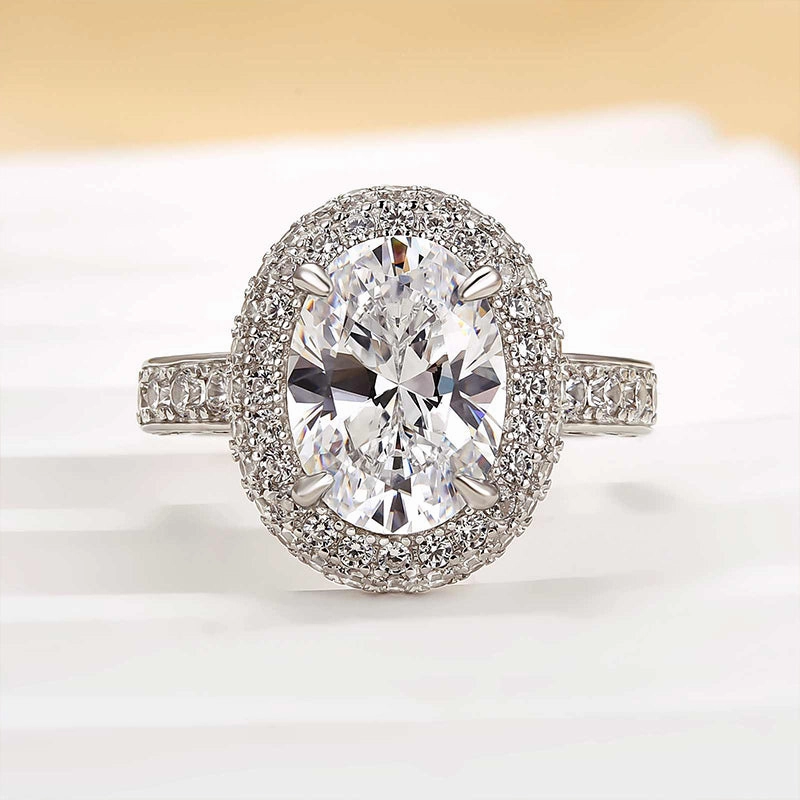 Louily Beautiful 3.0 Carat Double Halo Oval Cut White Gold Engagement Ring Glittering Craft