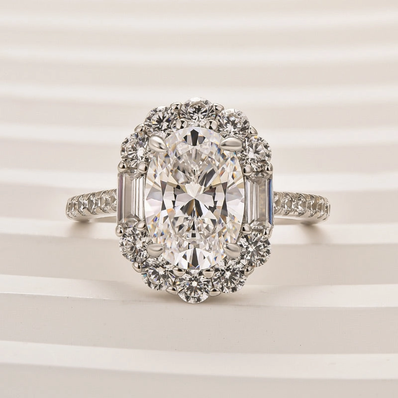 Louily Beautiful Halo Oval Cut Engagement Ring For Women Silhouetted Shine Romantic Event