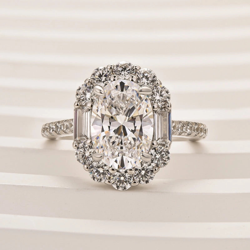 Louily Beautiful Halo Oval Cut Engagement Ring For Women Unique Style Casual Fit