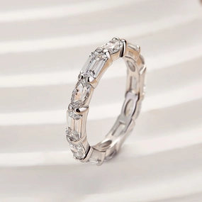 Louily Chic Emerald Cut & Oval Cut Eternity Wedding Band for Women Unique Accent Evening Glamour