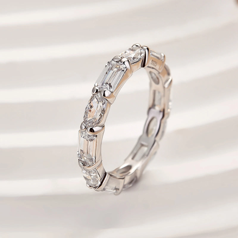 Louily Chic Emerald Cut & Oval Cut Eternity Wedding Band for Women Unique Accent Evening Glamour
