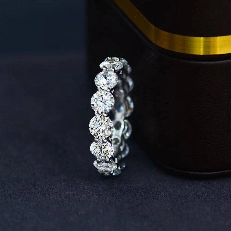 Wedding Outfit Louily Classic Eternity Round Cut Women's Wedding Band In Sterling Silver