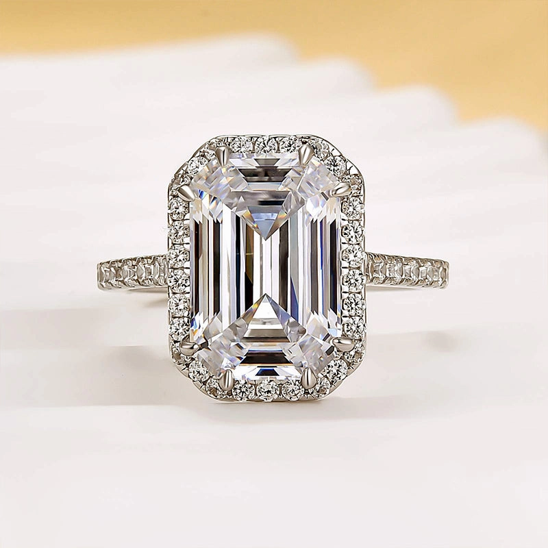 Louily Classic Halo Emerald Cut Engagement Ring For Women Fresh Form Charming Features