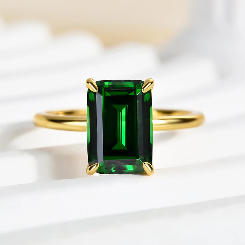 Shiny Lines Louily Classic Yellow Gold Emerald Cut Engagement Ring In Sterling Silver