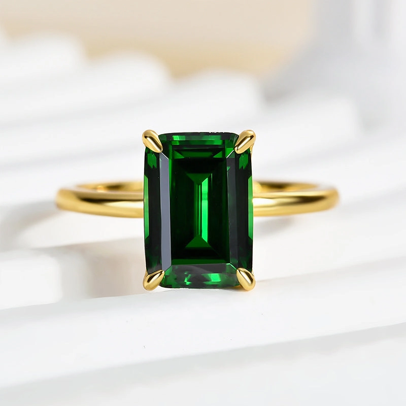 Louily Classic Yellow Gold Emerald Cut Engagement Ring In Sterling Silver Multi Purpose Stylish Sparkle
