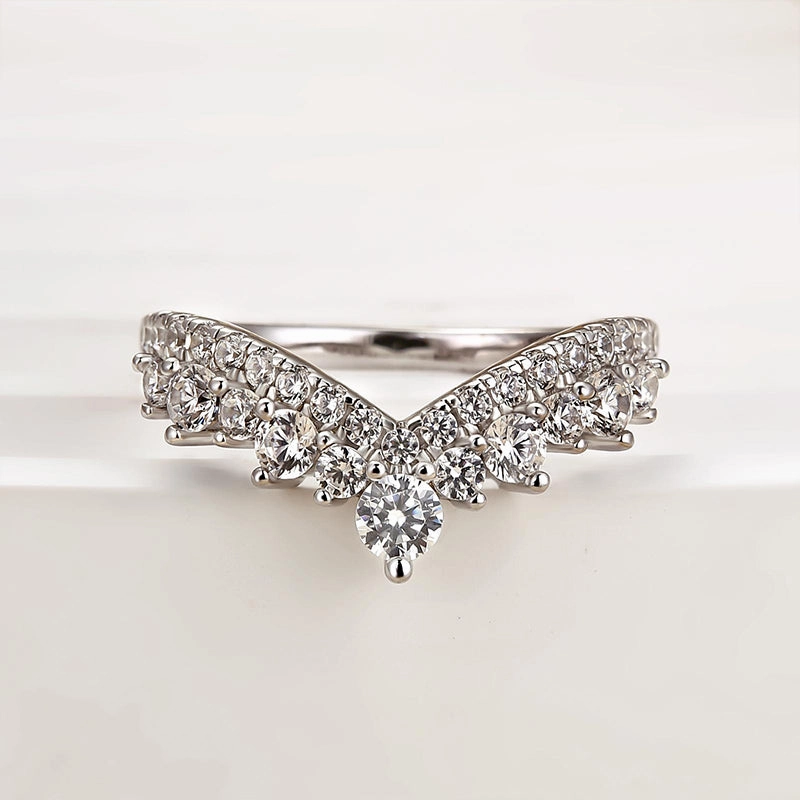 Louily Classical V-shaped Design Half Eternity Wedding Band Expressive Style Night Out