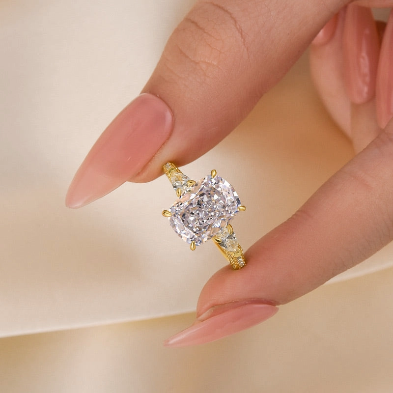 Louily Cushion Cut Three Stone Engagement Ring With Two Pear Cut Side Stones Outdoor Set Dazzling Glow