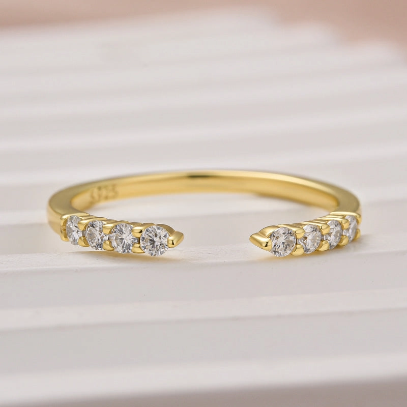 Louily Dainty Moissanite Yellow Gold Open Wedding Band In Sterling Silver Gleaming Glow Charming Jewelry Shine