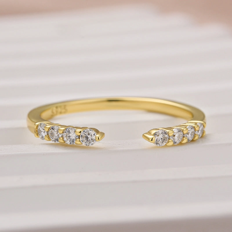 Light Fit Timeless Jewelry Look Louily Dainty Moissanite Yellow Gold Open Wedding Band In Sterling Silver
