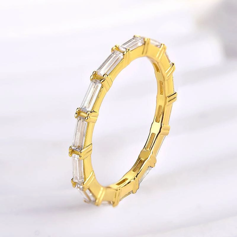 Louily Dainty Yellow Gold Full Emerald Cut Wedding Band Vibrant Jewelry Shine Finish