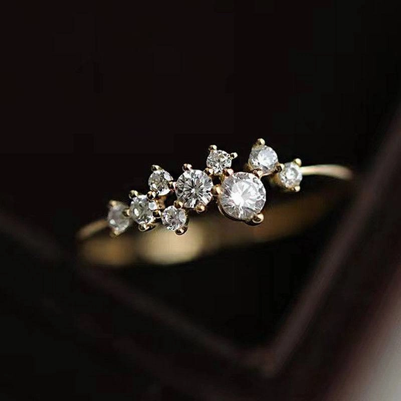 Louily Dainty Yellow Gold Round Cut Wedding Band In Sterling Silver Fashion Classic Shining Gem