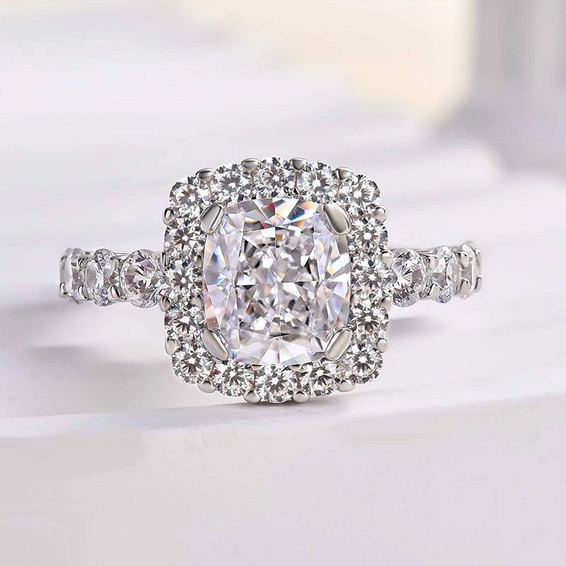 Finest Detail Fashionable Detail Louily Desirable Halo Crushed Ice Cushion Cut Engagement Ring