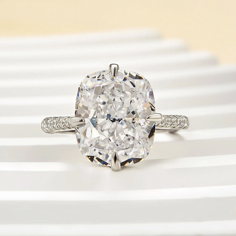 Louily Elegant 6.0 Carat Cushion Cut Engagement Ring In Sterling Silver Modern Design Soft Glam