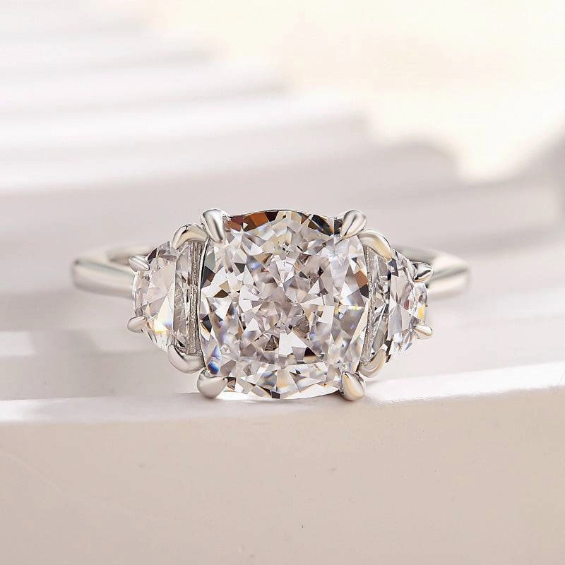 Sophisticated Pieces Louily Elegant Cushion Cut Three Stone Engagement Ring In Sterling Silver