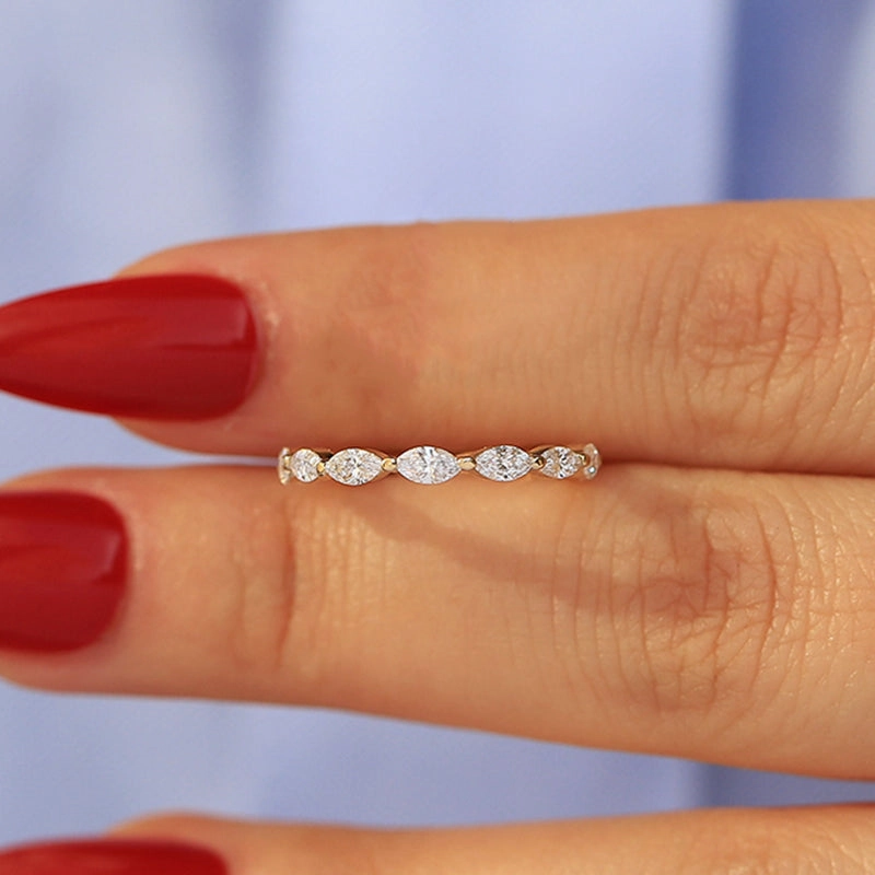 Louily Elegant Marquise Cut Diamond Women's Wedding Band In Sterling Silver Custom Shine Design