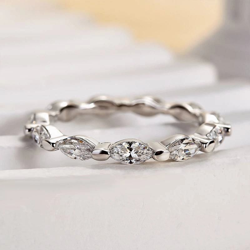 Louily Elegant Marquise Cut Diamond Women's Wedding Band In Sterling Silver Bold piece