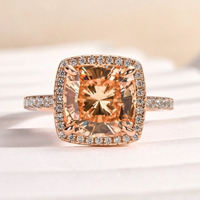 Modern Sparkle Timeless Look Louily Elegant Rose Gold Halo Cushion Cut Champagne Engagement Ring In Sterling Silver