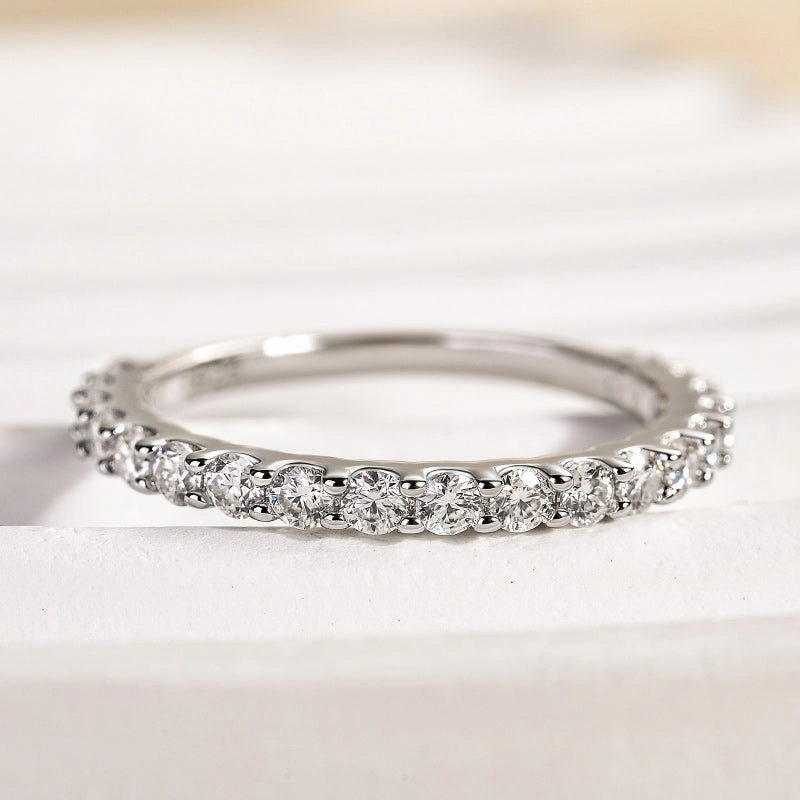 Louily Elegant Round Cut Eternity Wedding Band In Sterling Silver Gleam Accent Versatile Piece