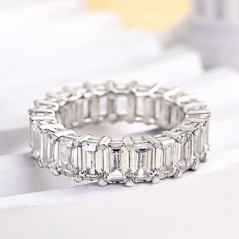 Louily Eternity Emerald Cut Women's Wedding Band In Sterling Silver Engagement Accent Stylish Shape