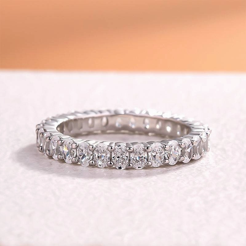 Custom Feel Precious Stones Louily Eternity Oval Cut Simulated Diamond Wedding Band Ring For Women In Sterling Silver