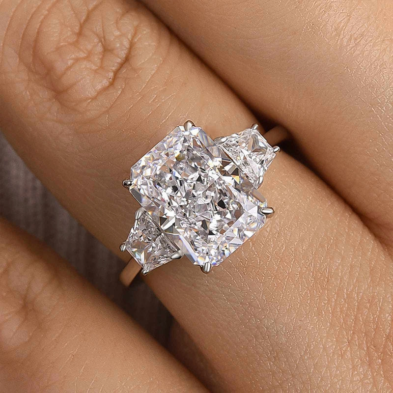 Louily Eternity Three Stone Radiant Cut Engagement Ring In Sterling Silver Pretty Touch