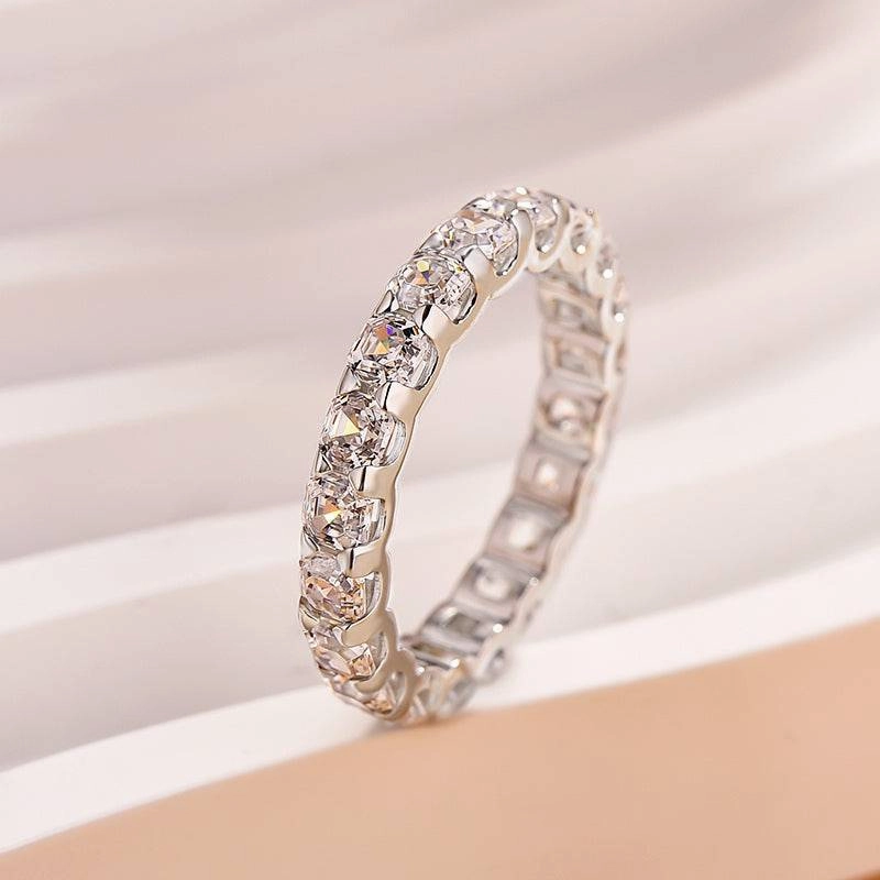 Louily Exclusive Asscher Cut Women's Wedding Band In Sterling Silver Radiant Craftwork