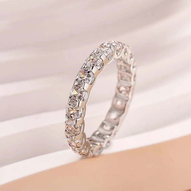 Handcrafted Jewelry Louily Exclusive Asscher Cut Women's Wedding Band In Sterling Silver