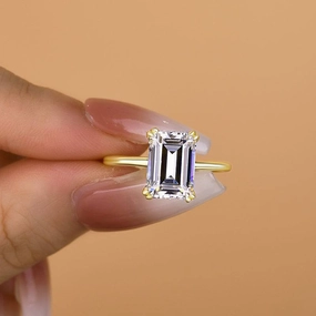 Fine Detail Elegant Gift Louily Exclusive Emerald Cut Engagement Ring In Sterling Silver
