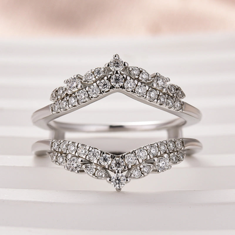 Louily Exclusive Moissanite Round Cut Jacket Wedding Band For Women In Sterling Silver Delicate Touch