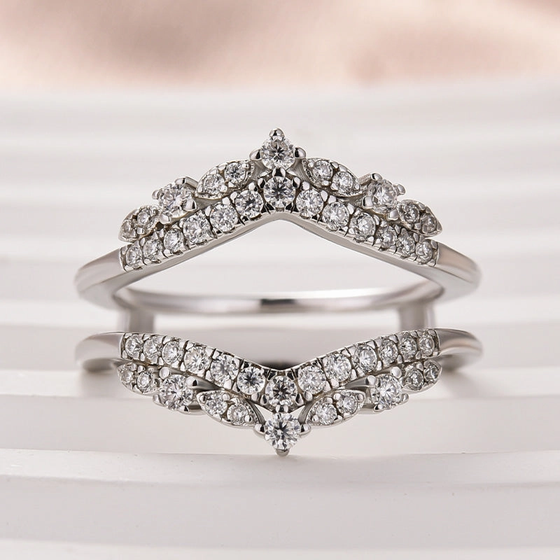 Louily Exclusive Moissanite Round Cut Jacket Wedding Band For Women In Sterling Silver Bold Form