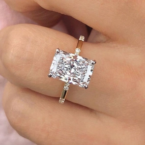 Louily Exquisite Yellow Gold Crushed Ice Radiant Cut Engagement Ring Occasion Accent
