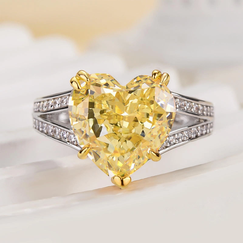 Glam Edge Contemporary Glow Louily Exquisite Yellow Stone Heart Cut Two Tone Engagement Ring