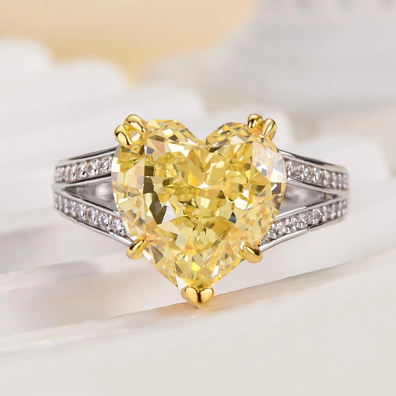 Louily Exquisite Yellow Stone Heart Cut Two Tone Engagement Ring Precious Pieces
