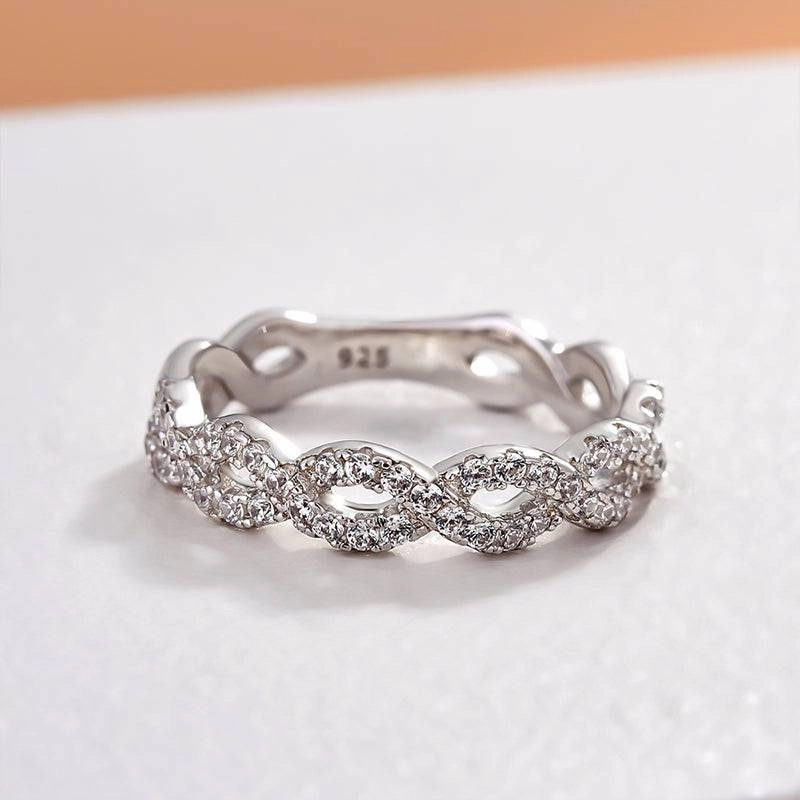 Unique Accent Shiny Stones Louily Fashion Infinity Women's Wedding Band In Sterling Silver