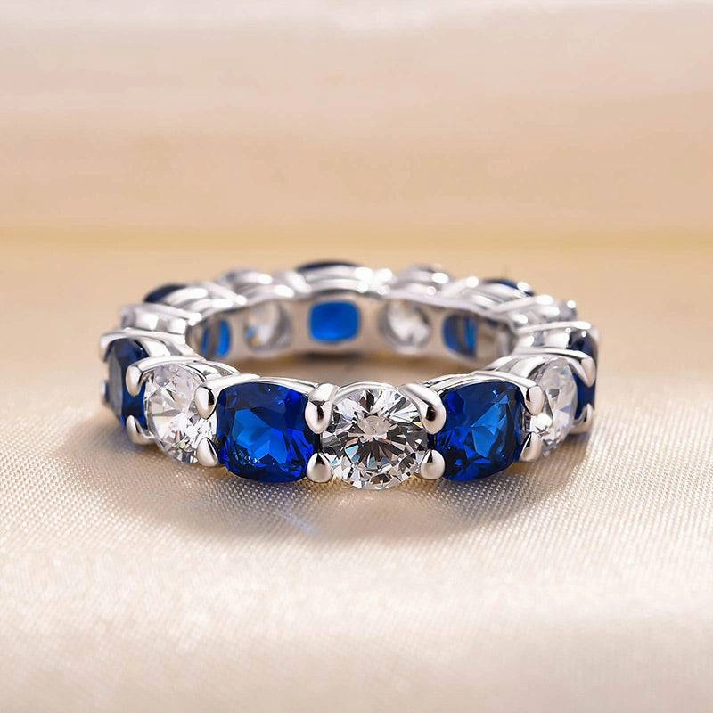 Classic Duo Louily Gorgeous Blue & White Sapphire Wedding Band For Women In Sterling Silver