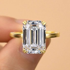 Sculpted Design Louily Gorgeous Yellow Gold Emerald Cut Engagement Ring
