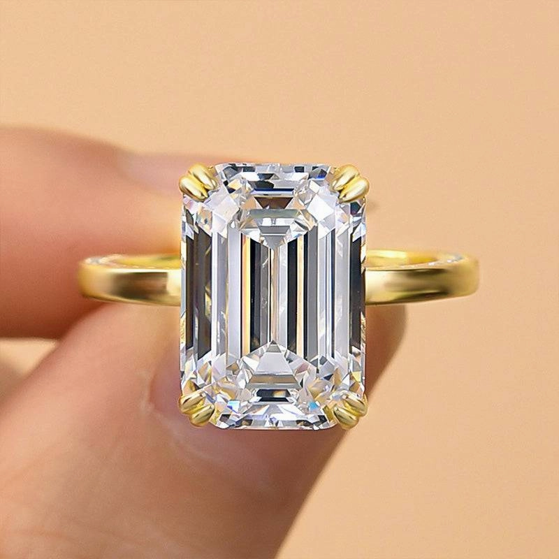 Casual Wear Louily Gorgeous Yellow Gold Emerald Cut Engagement Ring