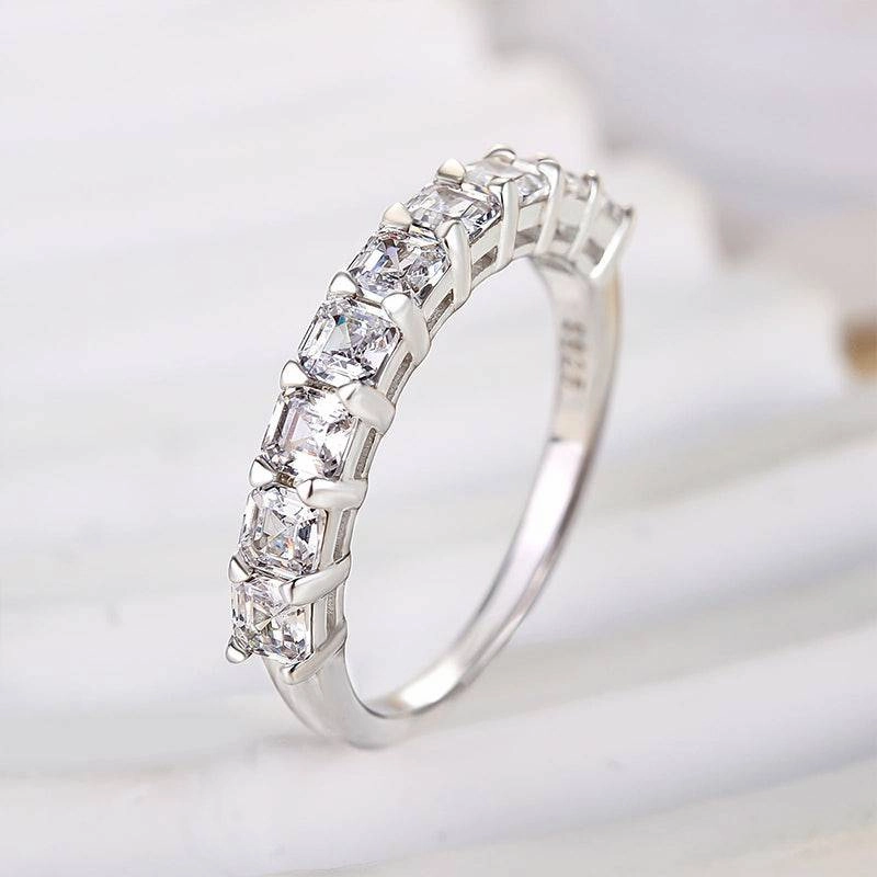 Louily Half Eternity Asscher Cut Wedding Band for Women In Sterling Silver Modern Touch Event Ready