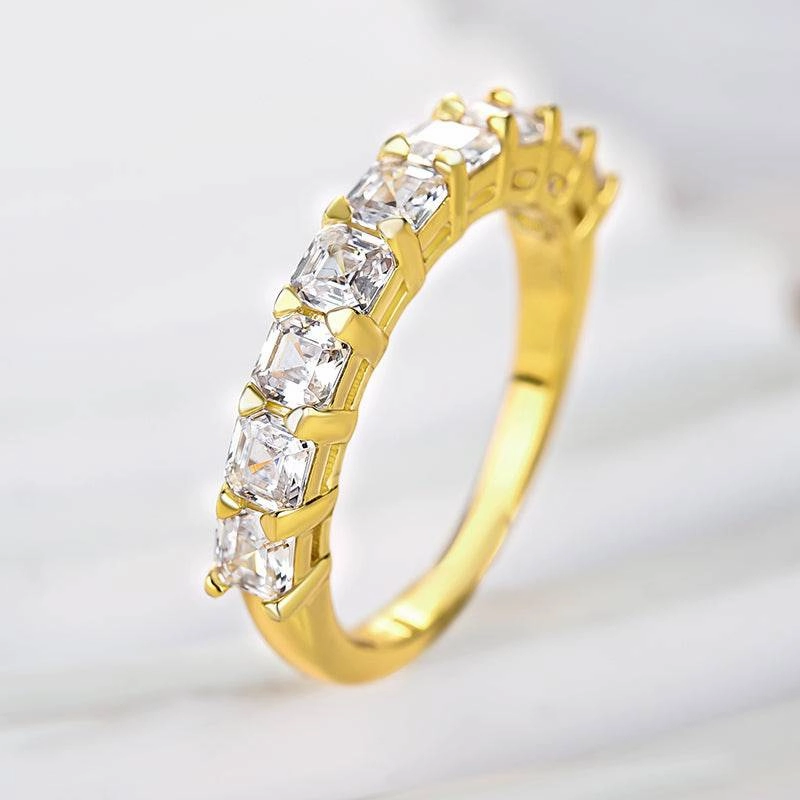 Louily Half Eternity Asscher Cut Wedding Band for Women In Sterling Silver Luxury Collection Minimal Mood