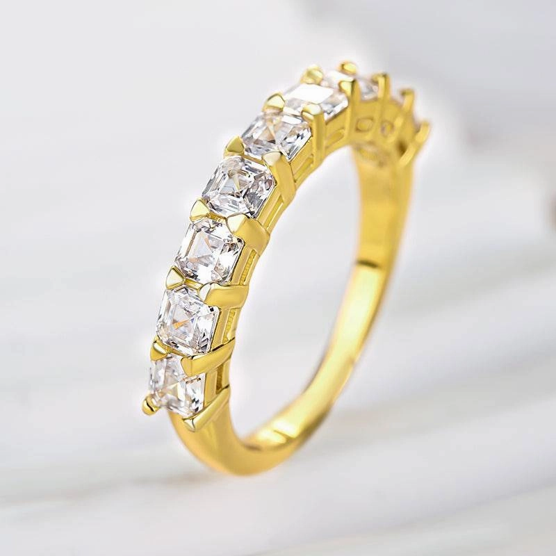 Louily Half Eternity Asscher Cut Wedding Band for Women In Sterling Silver Crafted Detail