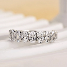 Radiant Accessories Timeless Mood Louily Half Oval Cut Simulated Diamond Wedding Band