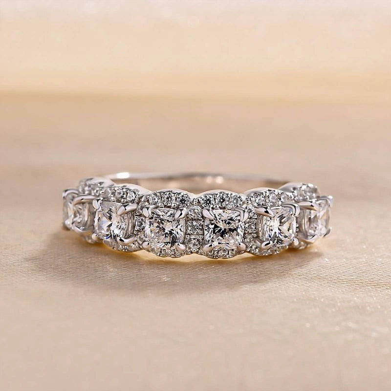 Premium Feature youth choice Louily Halo Cushion Cut Six Stone Anniversary Ring In Sterling Silver