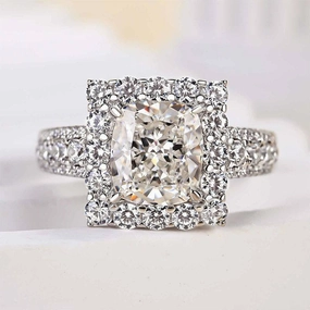 Louily Honorable Halo Crushed Ice Cushion Cut Engagement Ring In Sterling Silver Artisan Made