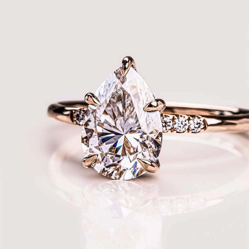 Graceful Look Louily Lovely Rose Gold Pear Cut Engagement Ring In Sterling Silver