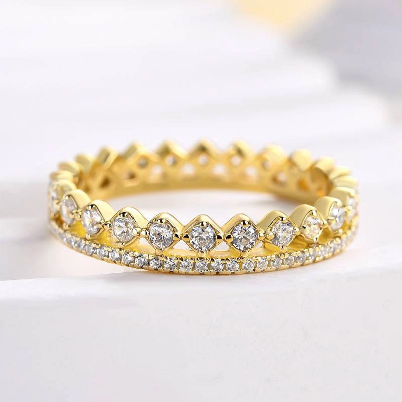 Louily Lovely Yellow Gold Two Rows Round Cut Wedding Band In Sterling Silver Model Mood