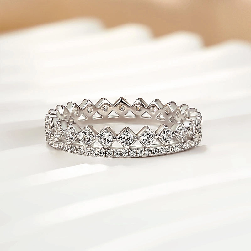 Timeless Treasures Spark Ready Louily Lovely Yellow Gold Two Rows Round Cut Wedding Band In Sterling Silver