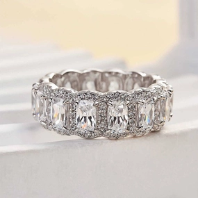 Louily Luxurious Halo Cushion Cut Wide Wedding Band For Women In Sterling Silver Refined Quality