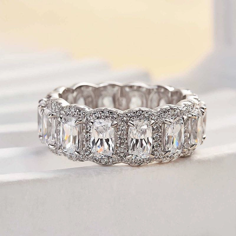 Louily Luxurious Halo Cushion Cut Wide Wedding Band For Women In Sterling Silver Glamorous Pieces