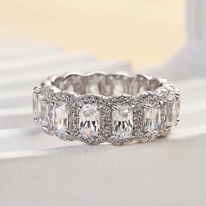 Louily Luxurious Halo Cushion Cut Wide Wedding Band For Women In Sterling Silver Pretty Accent Custom Piece