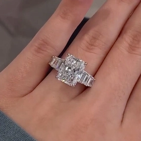 Bright Glow Classic Attire Louily Luxurious Radiant Cut Engagement Ring In Sterling Silver